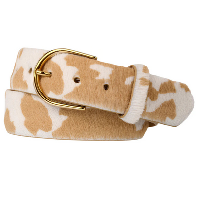 Haircalf Belt with Gold Buckle in Desert Cow