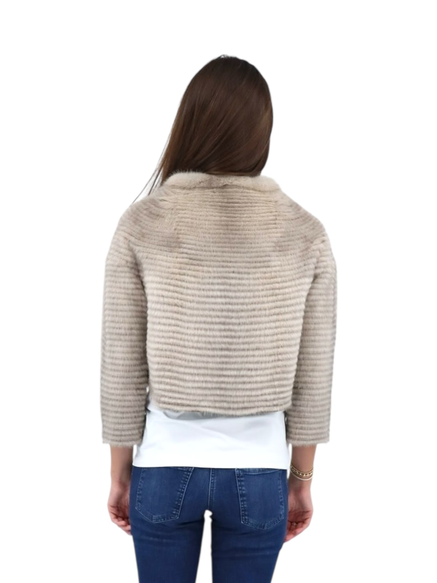 Feathered Mink & Rabbit Short Bolero in Blue Iris