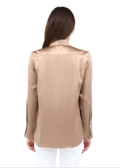 Full Cut Sateen Blouse in Warm Taupe