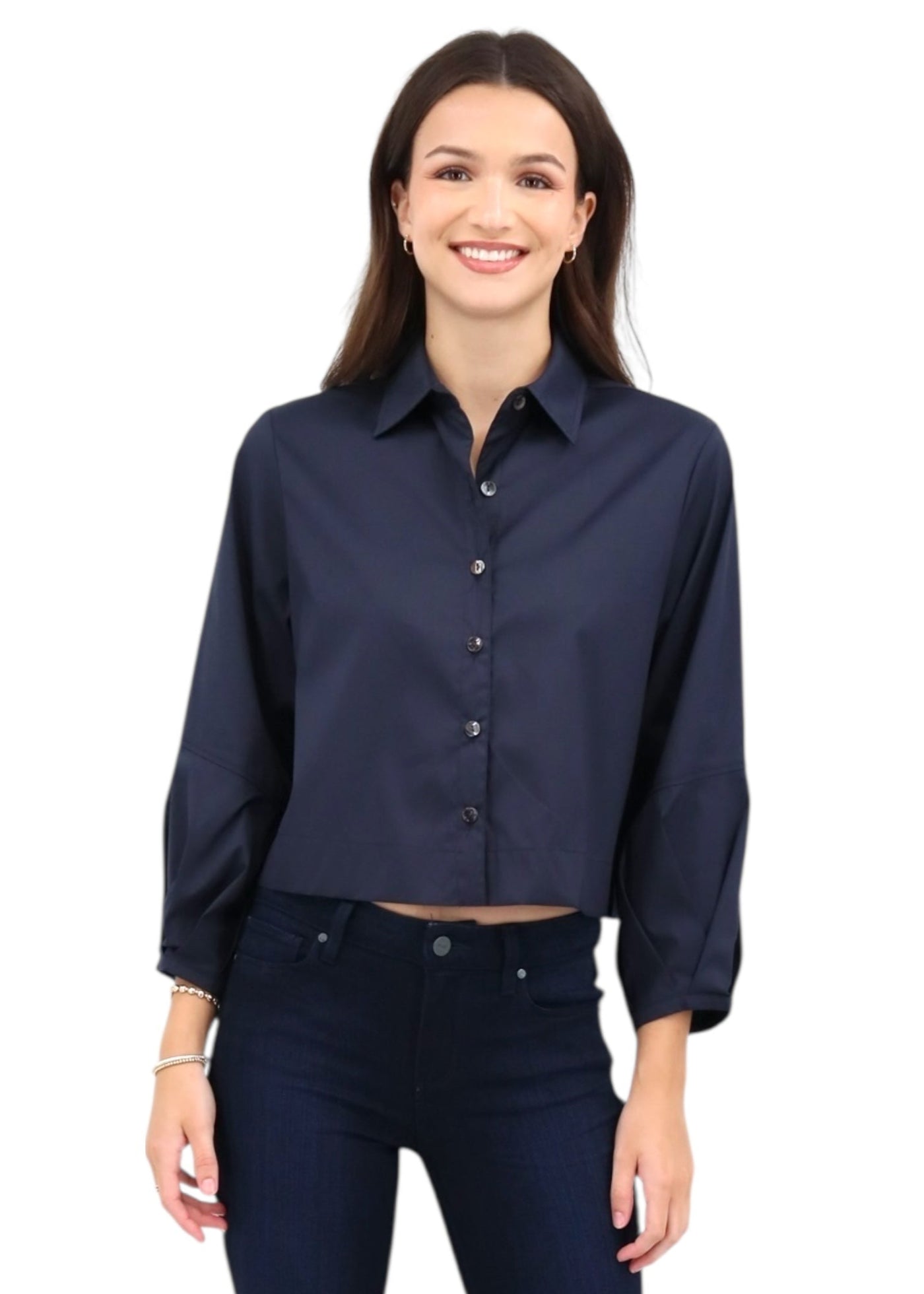 Emmy Crop Poplin Shirt in Navy