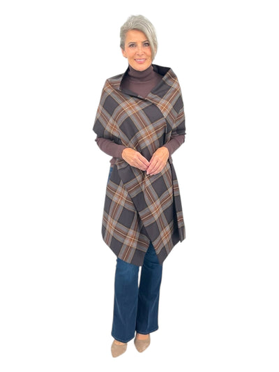 Plaid Coat With Scarf in Mocca Tartan