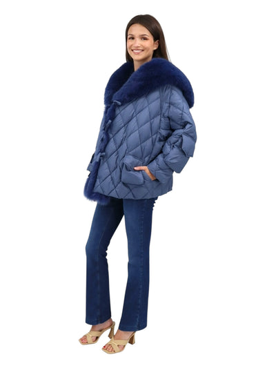 Short Down Jacket with Sailor Collar in Marine