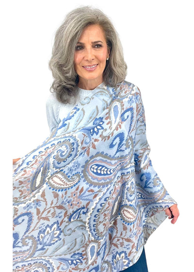 Painted Paisley Scarf in Ice Blue