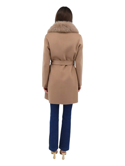 Fur Collar Wrap Coat in Warm Taupe