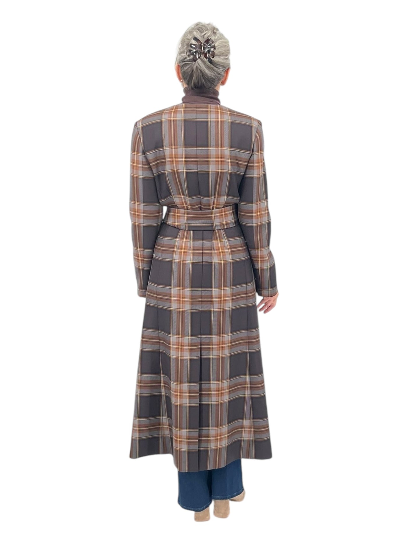 Plaid Coat With Scarf in Mocca Tartan