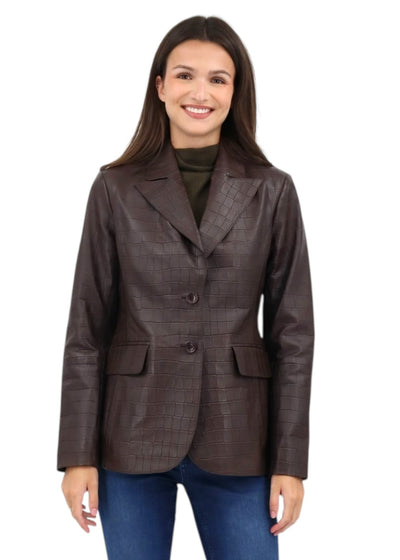 Croco Fitted Jacket in Espresso