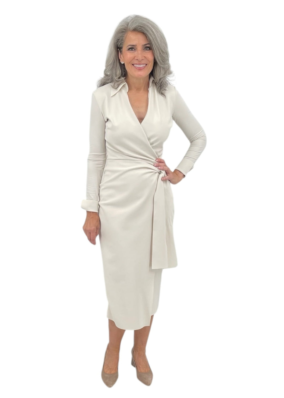 Kamala Matte Jersey Dress in Winter White – Carl Meyers