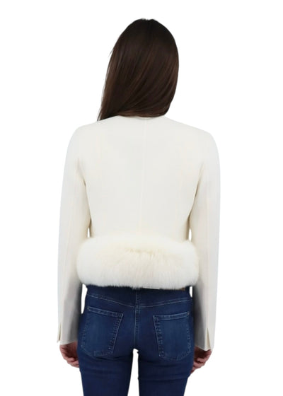 Cropped Wool Jacket with Fur in Ivory