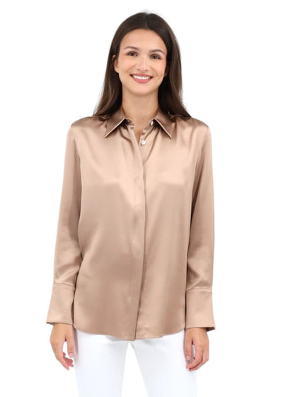 Full Cut Sateen Blouse in Warm Taupe