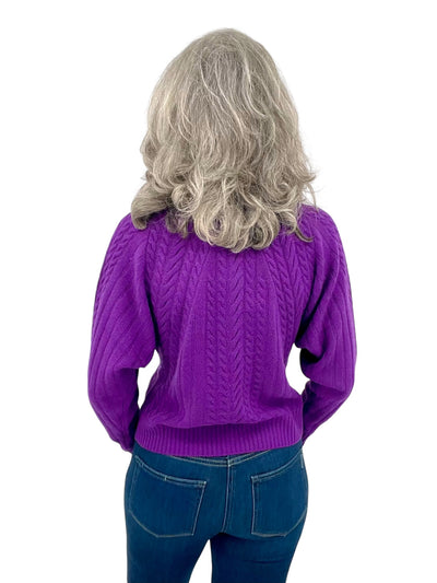 Diagonal Cable V-Neck Sweater in Violet
