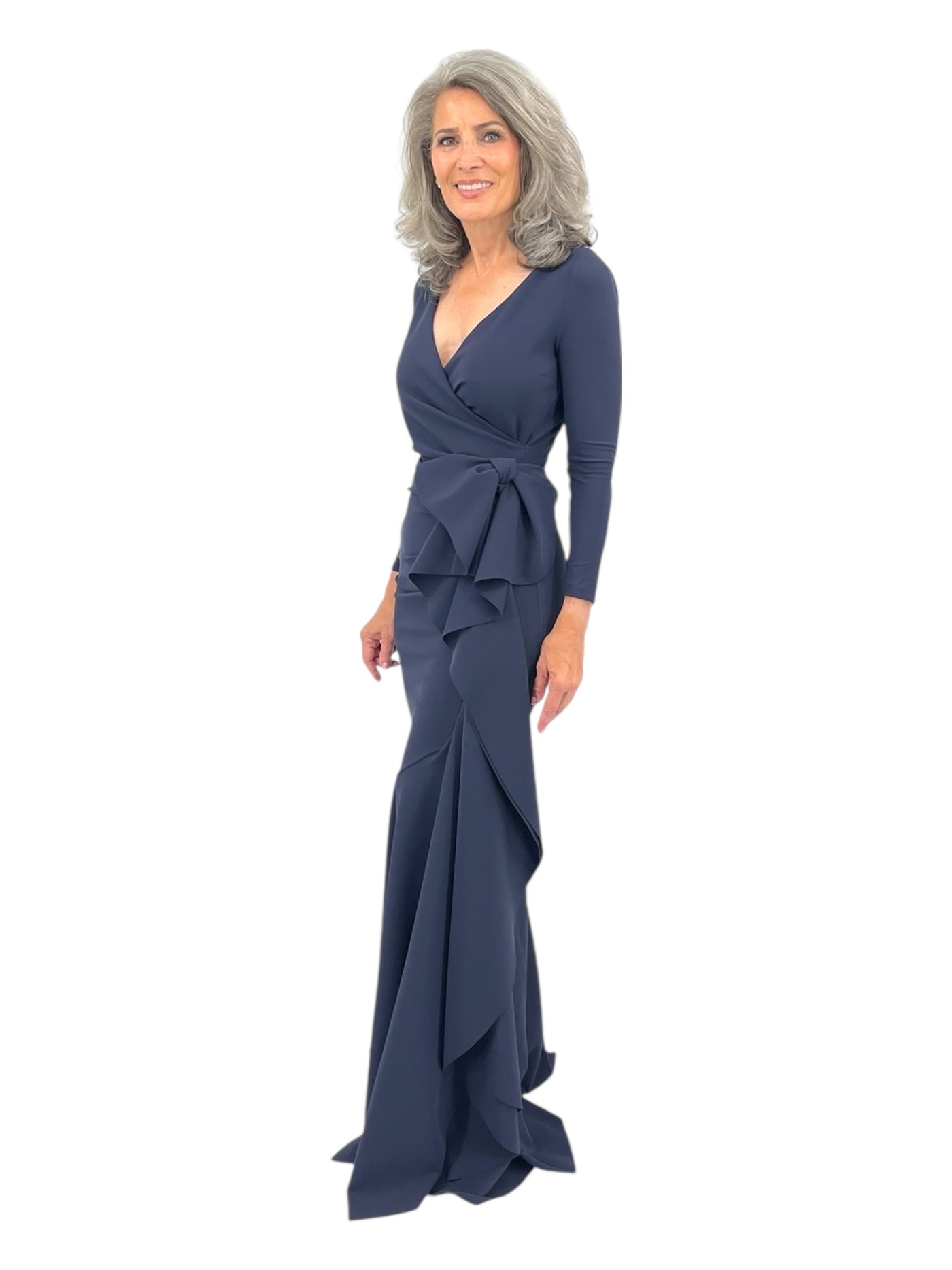 Maco Bow-Draped Jersey Gown in Midnight