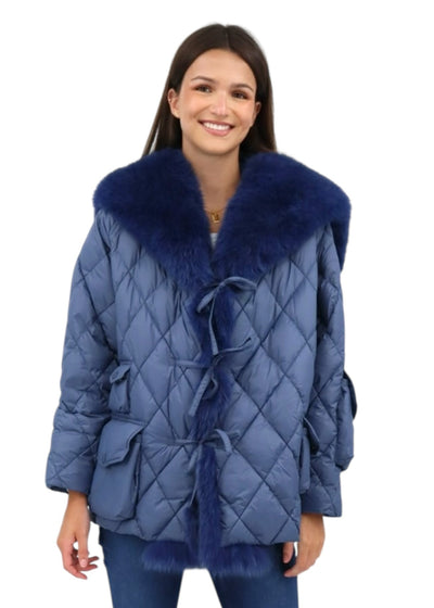 Short Down Jacket with Sailor Collar in Marine