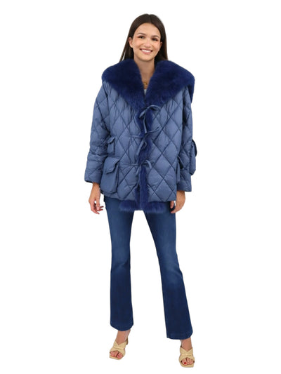 Short Down Jacket with Sailor Collar in Marine