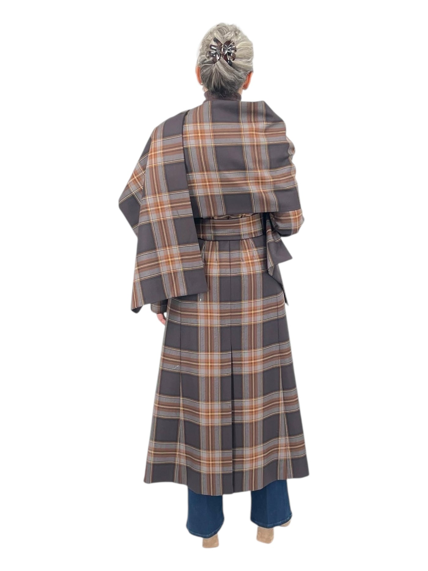 Plaid Coat With Scarf in Mocca Tartan