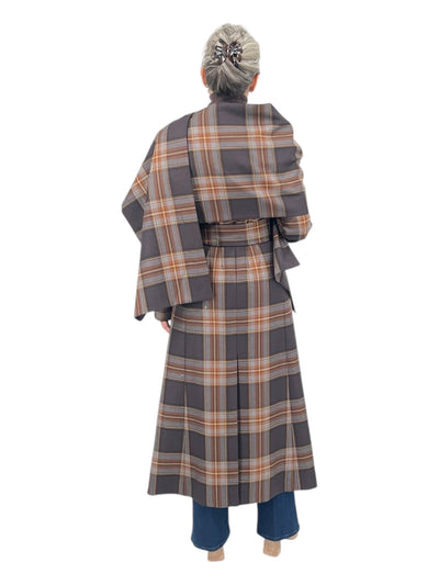 Plaid Coat With Scarf in Mocca Tartan