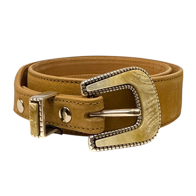 Nubuck Calf Belt with Tipset in Havana Tan