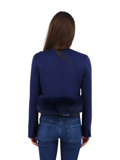 Cropped Wool Jacket with Fur in Sapphire
