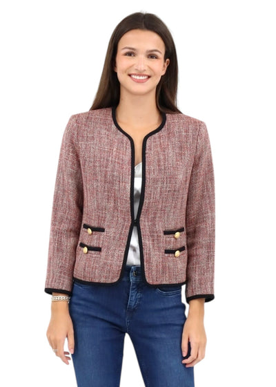 Cropped Jacket with Trim in Cherry Multi