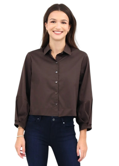 Emmy Crop Poplin Shirt in Chocolate
