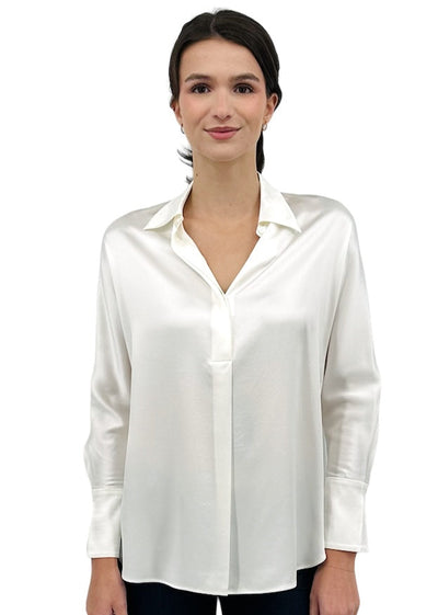 Silk Half Button Blouse in White