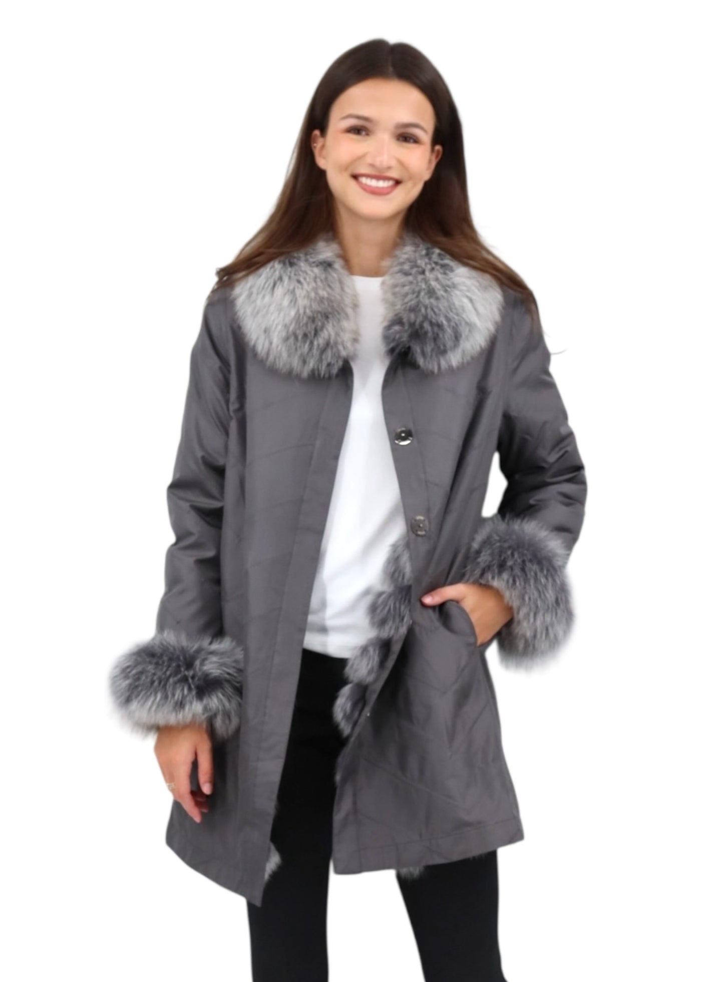 Audrey Reversible Travel Coat in Grey