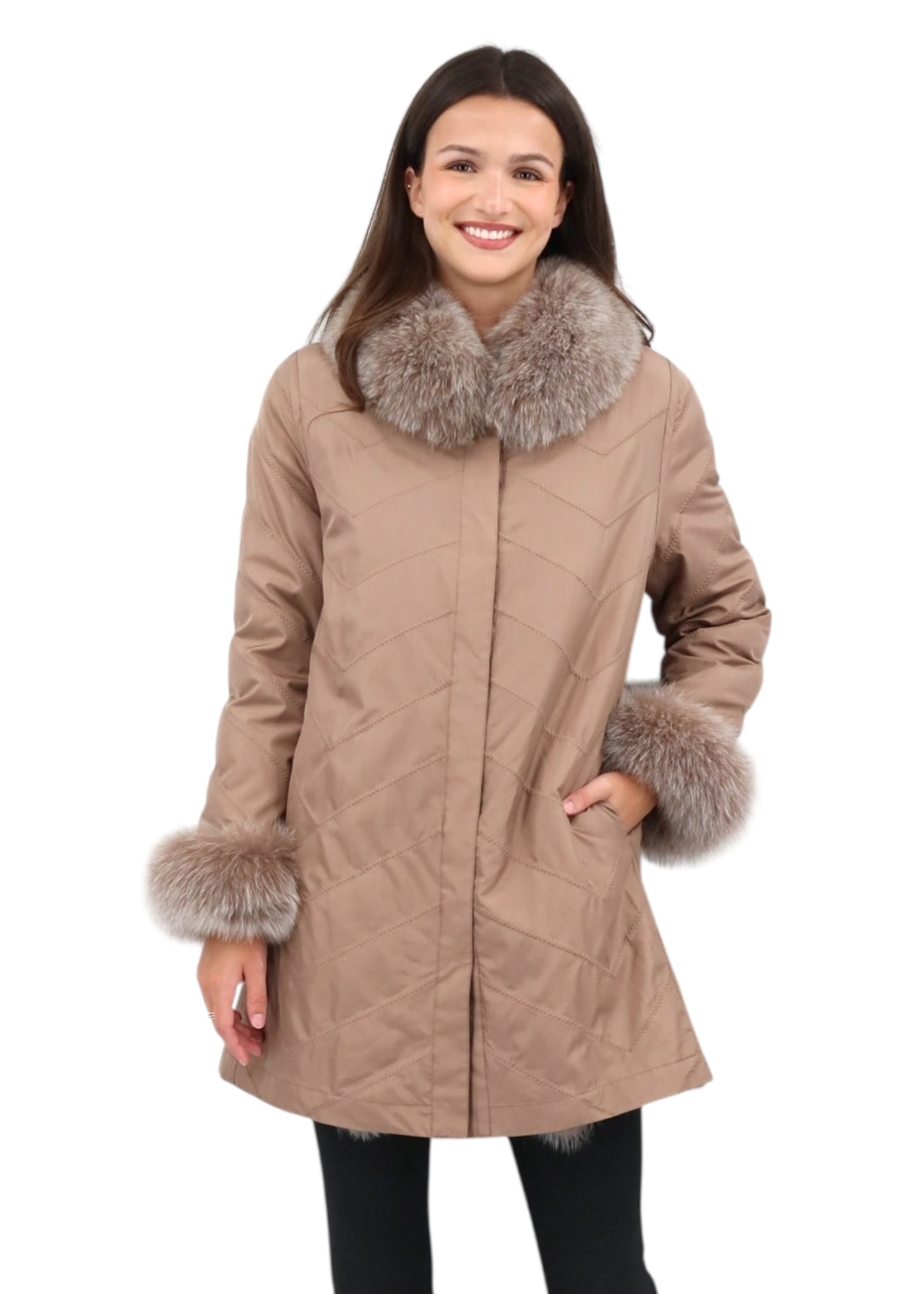 Audrey Reversible Travel Coat in Caffe Latte