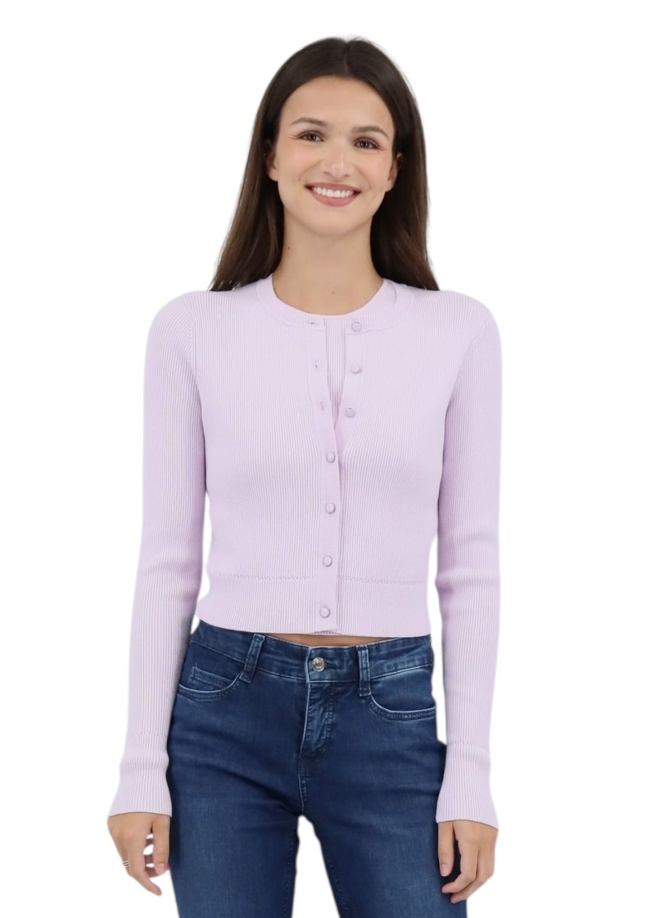 Zoe Classic Cropped Cardigan in Lilac