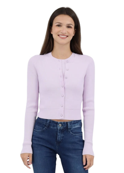 Zoe Classic Cropped Cardigan in Lilac