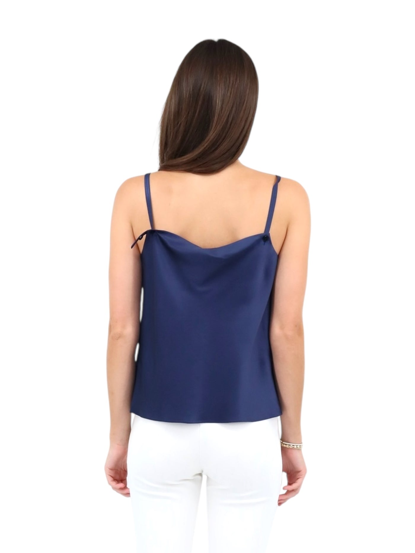 Cowl Neck Silk Tank Top in Navy