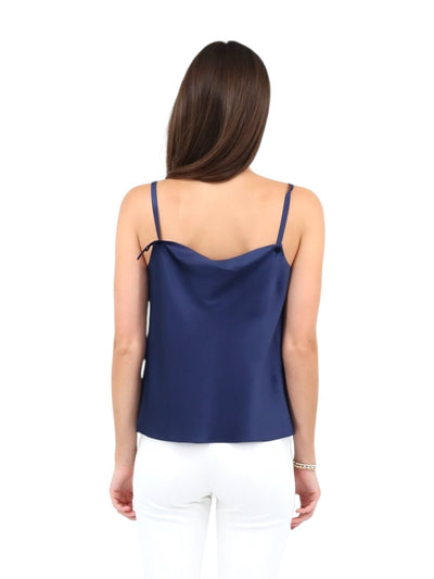 Cowl Neck Silk Tank Top in Navy