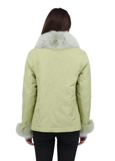 Silk Reversible Genuine Fur Jacket in Pistachio
