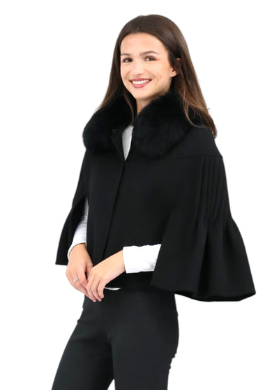 Short Princess Capelet in Black/Blue Fox