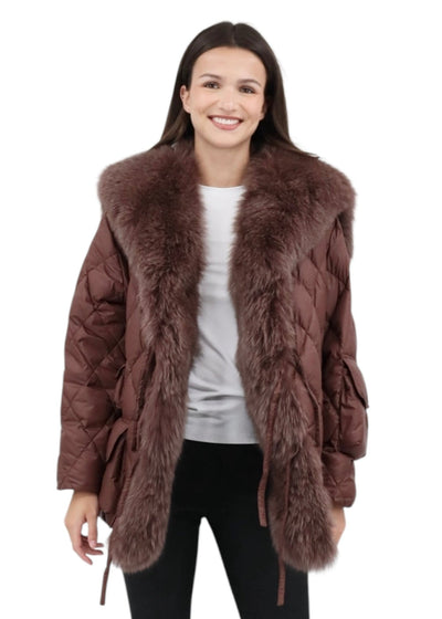 Short Down Jacket with Sailor Collar in Chocolate