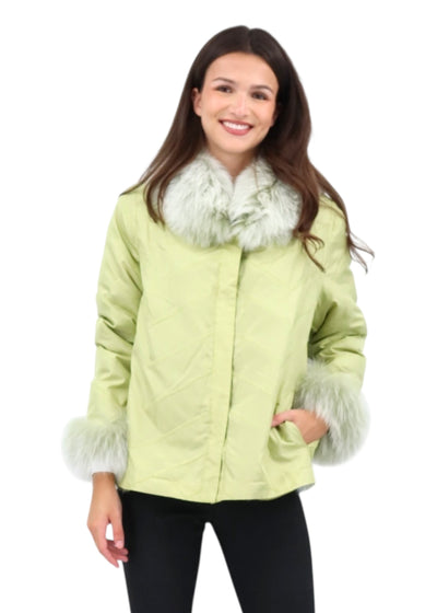Silk Reversible Genuine Fur Jacket in Pistachio