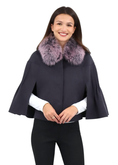Short Princess Capelet w/ pink collar in Graphite/Blue Fox