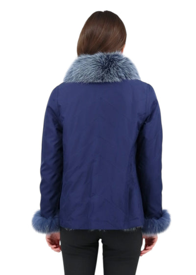 Silk Reversible Genuine Fur Jacket in Marine
