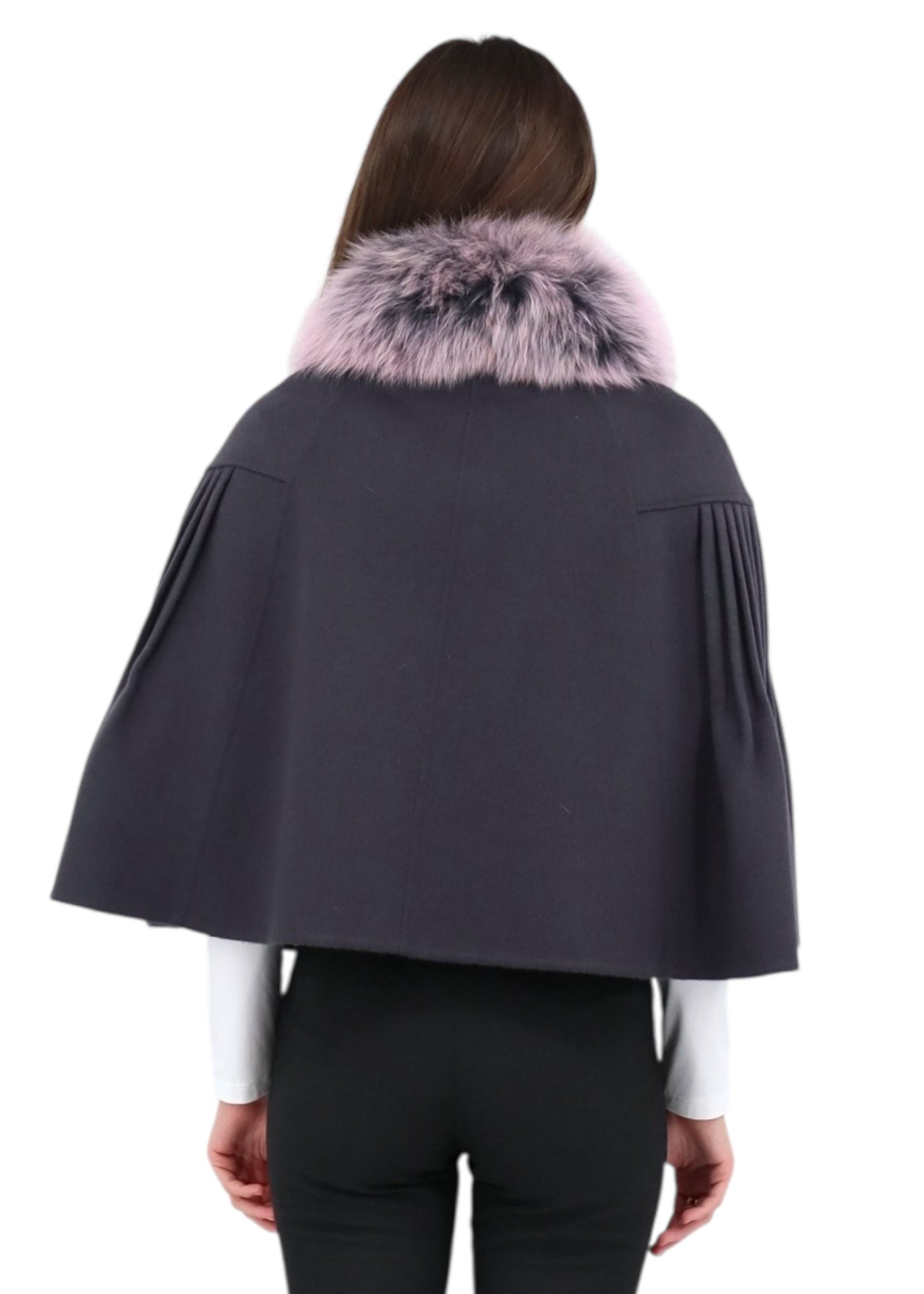 Short Princess Capelet w/ pink collar in Graphite/Blue Fox