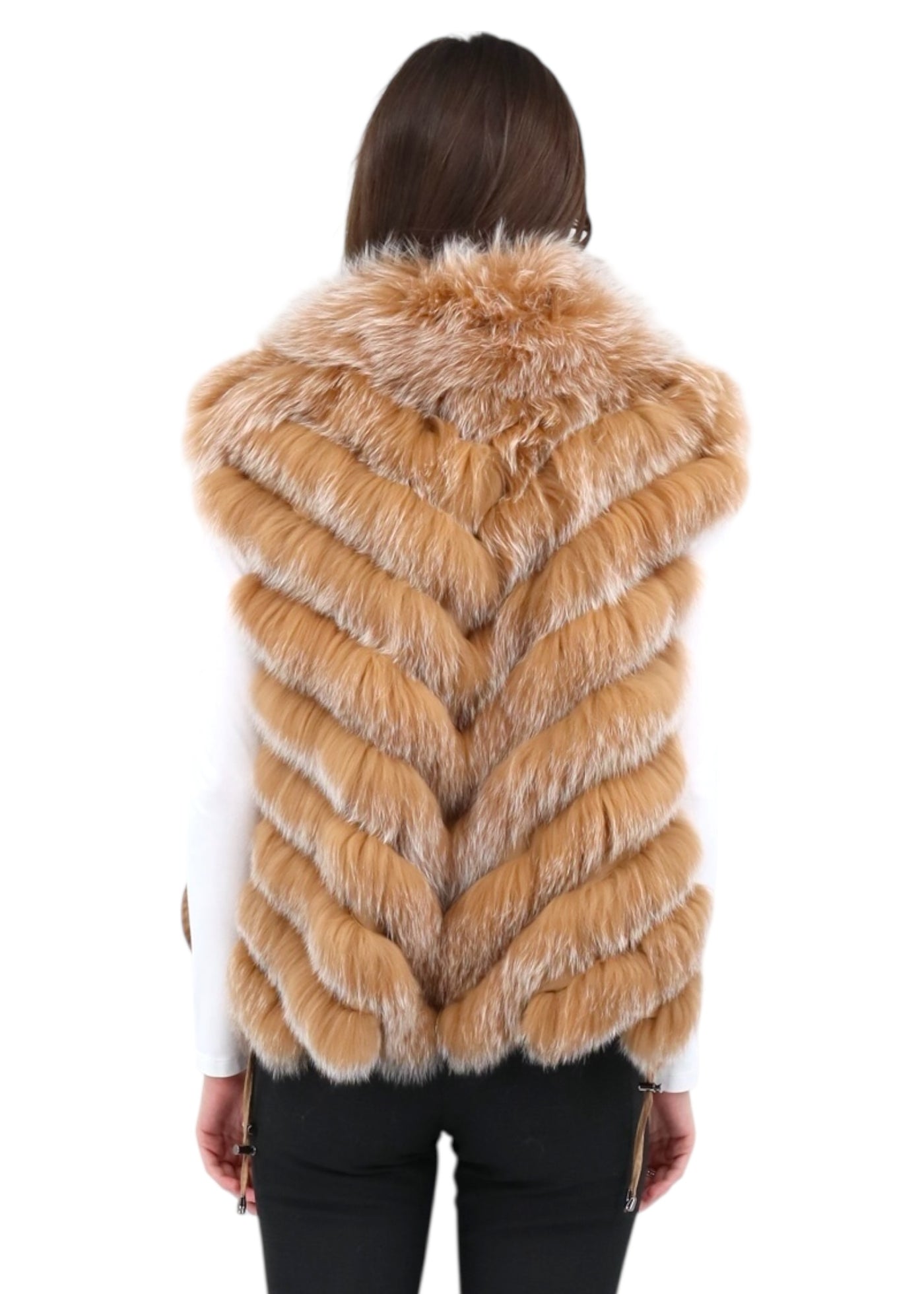 Silk Reversible Genuine Fur Short Vest in Camel