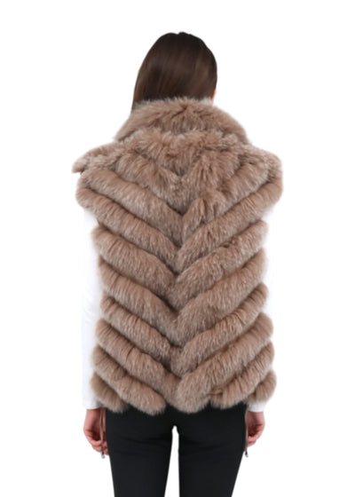 Silk Reversible Genuine Fur Short Vest in Caffe Latte