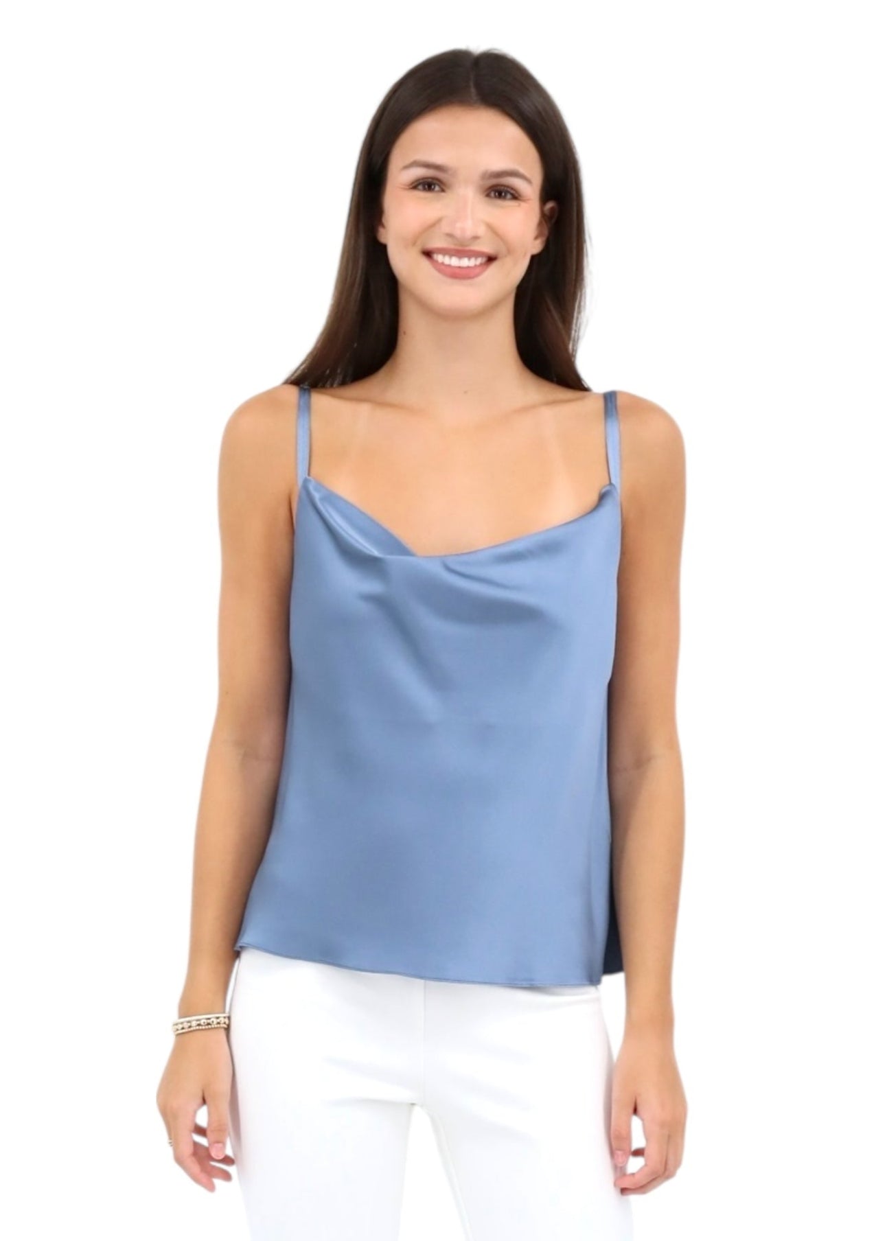 Cowl Neck Silk Tank Top in Slate