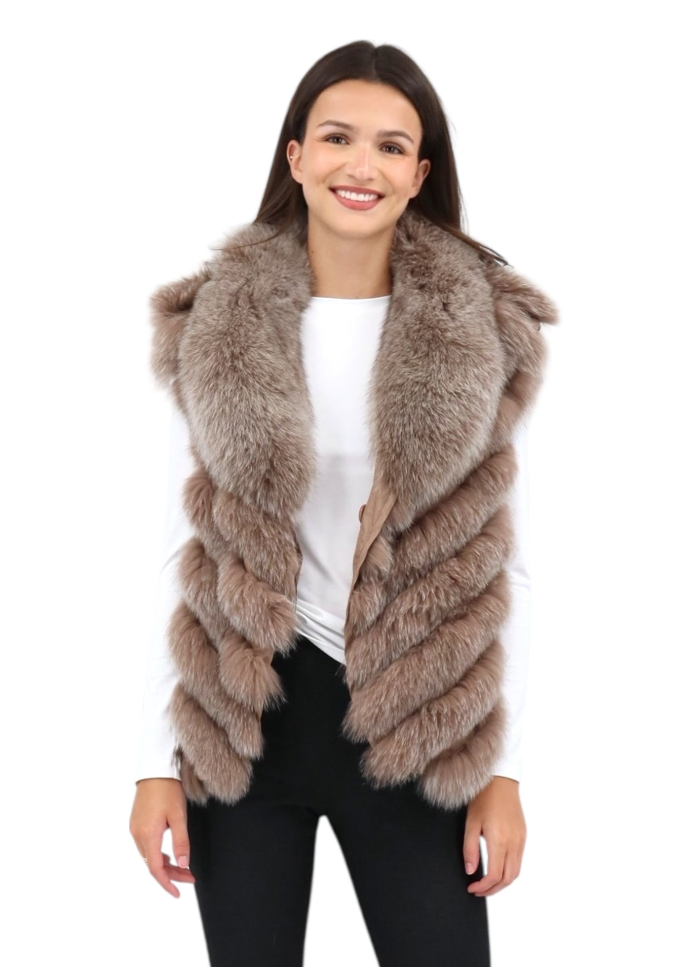 Silk Reversible Genuine Fur Short Vest in Caffe Latte