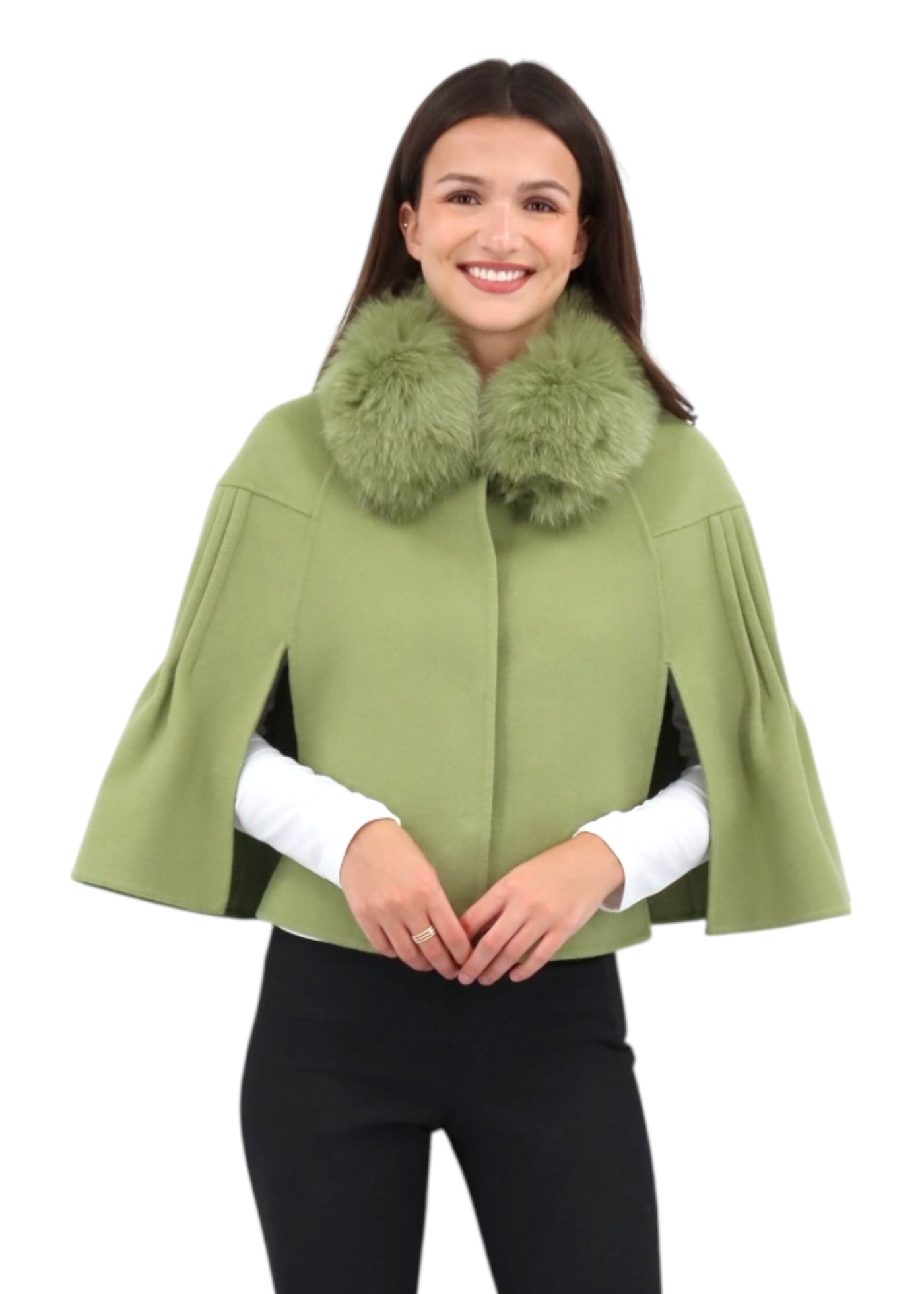 Short Princess Capelet in Pistachio/Blue Fox