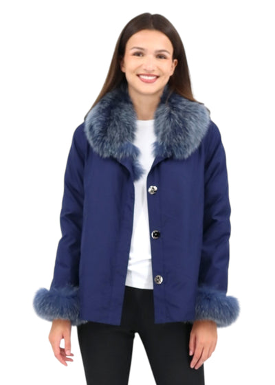 Silk Reversible Genuine Fur Jacket in Marine