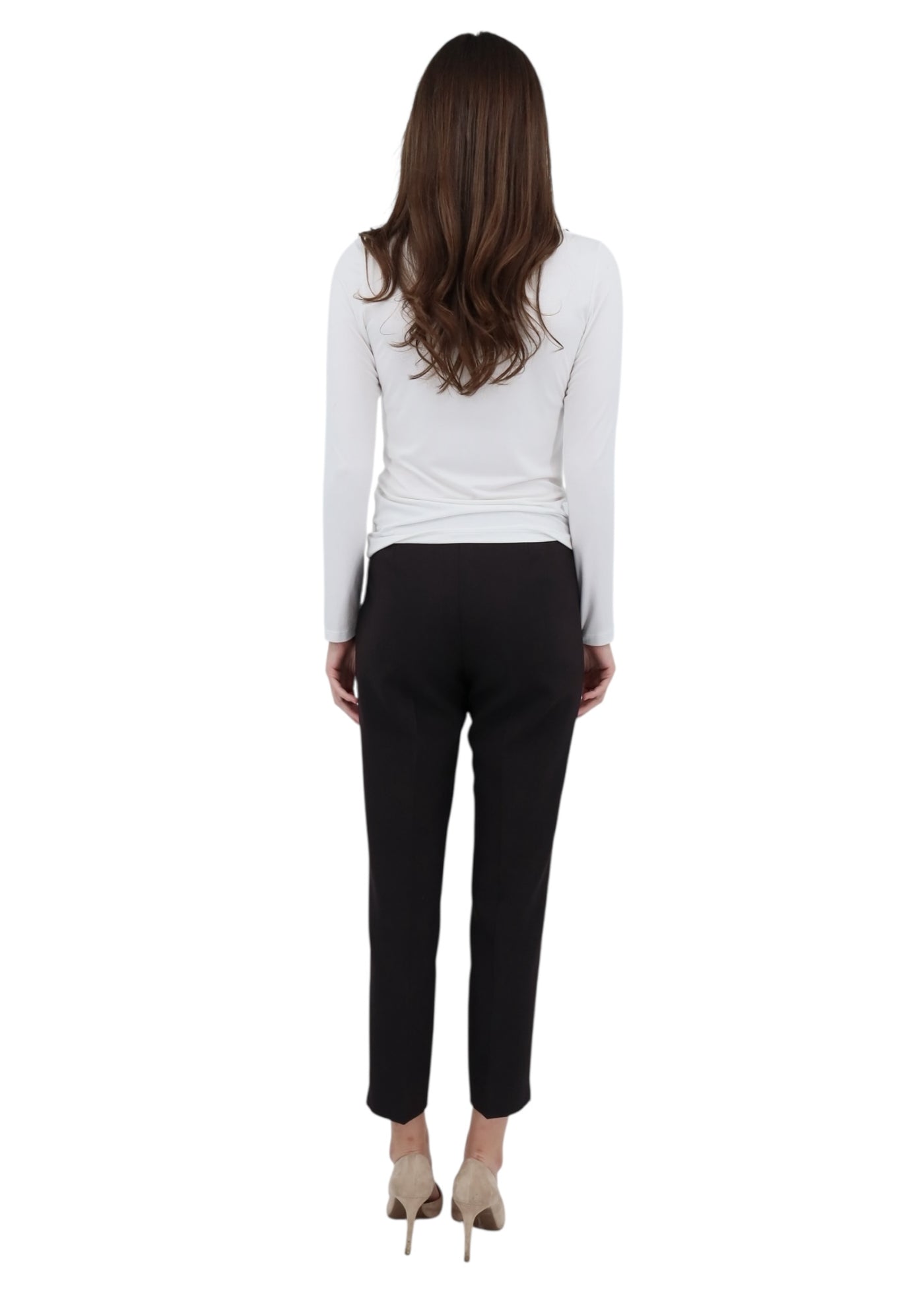 Double Technical Fabric Cigarette Trousers in Chocolate Brown