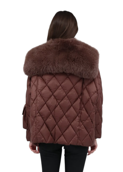 Short Down Jacket with Sailor Collar in Chocolate