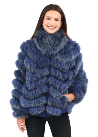 Silk Reversible Genuine Fur Jacket in Marine