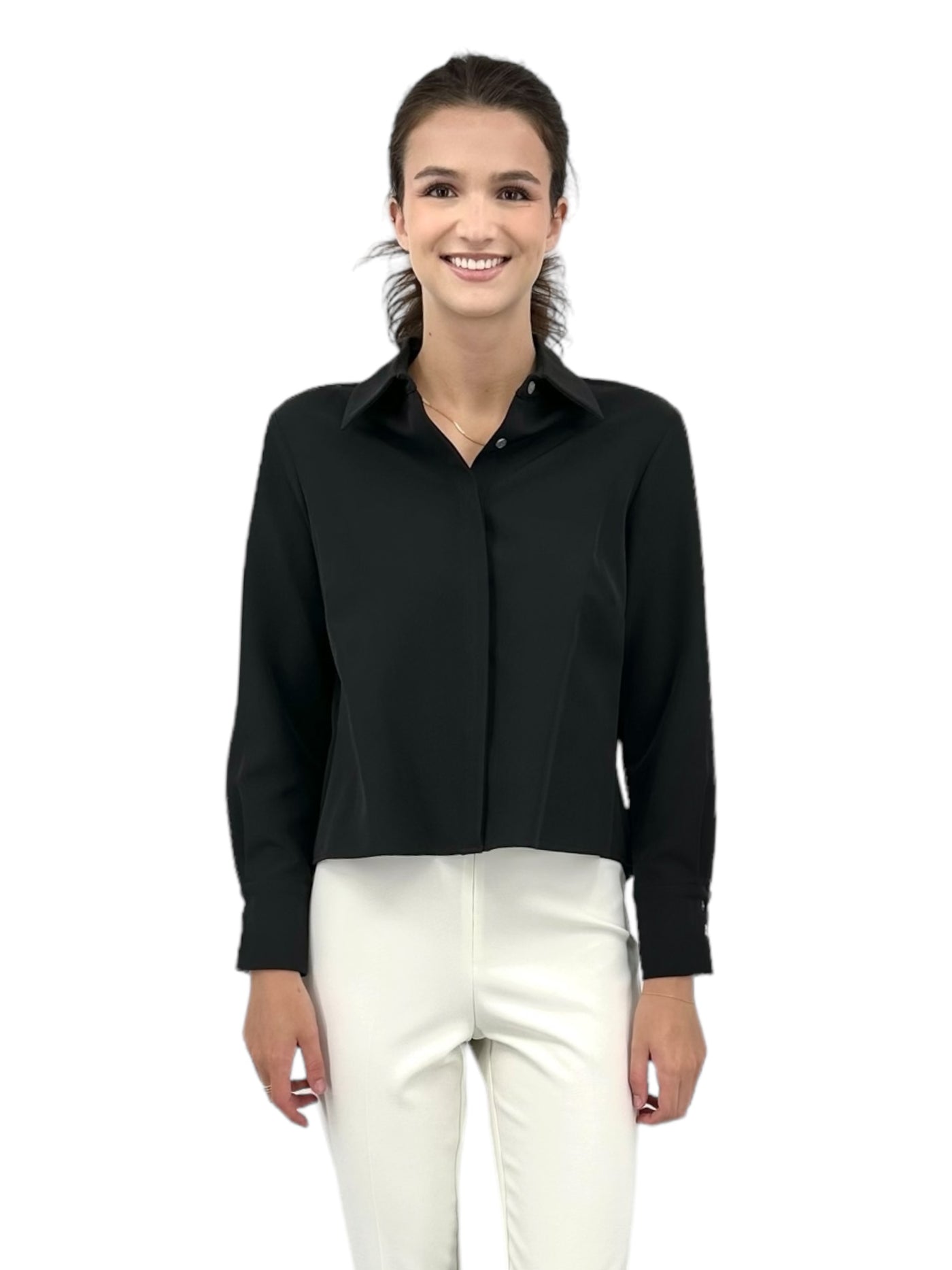 Cropped Pleat Back Blouse in Black