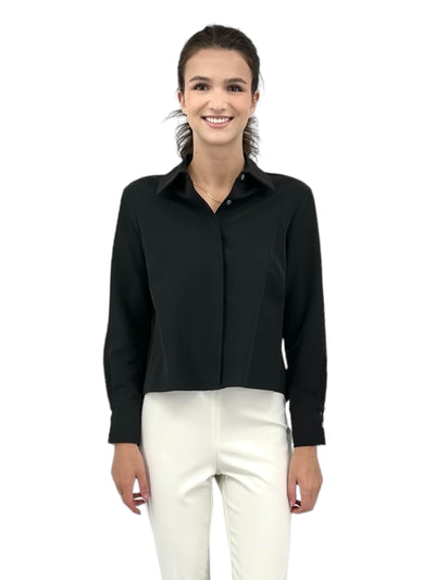 Cropped Pleat Back Blouse in Black