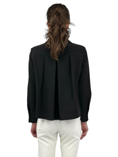 Cropped Pleat Back Blouse in Black