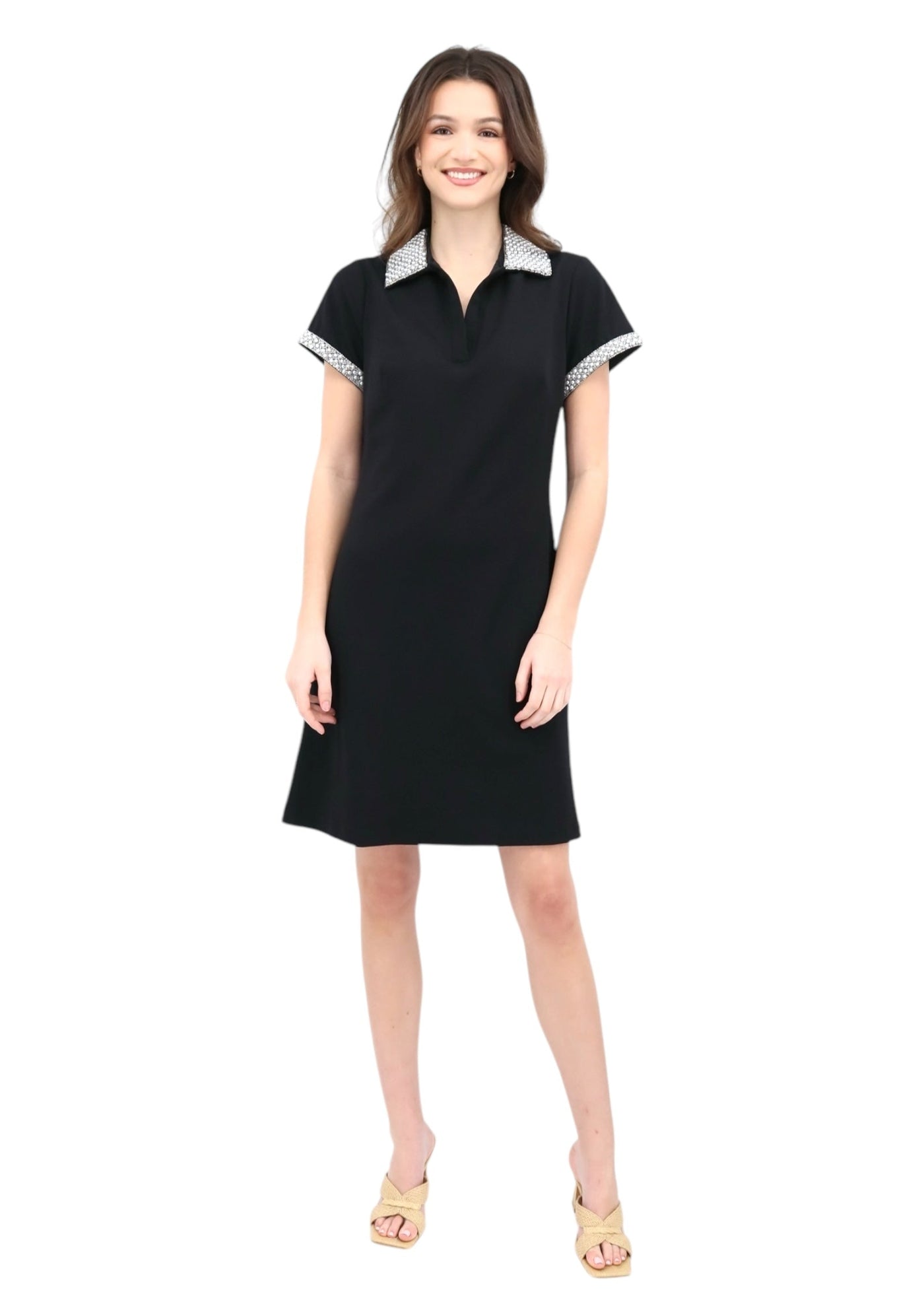 Pearl Detail Shift Dress in Black